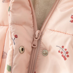 Dave&Bella Toddler Girls Sweet Pink Print Outdoor Warm Padded Fur-trim Hooded Coats
