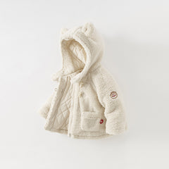 Dave&Bella Toddler Girls Casual Beige Outwear Hooded Plush Padded Cozy Coats