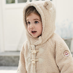 Dave&Bella Toddler Girls Casual Beige Outwear Hooded Plush Padded Cozy Coats