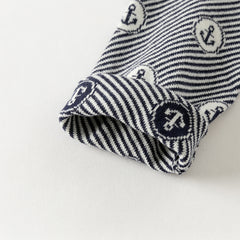 Dave&Bella Toddler Boys Blue White Striped Breathable Cotton Casual Sweaters Tops