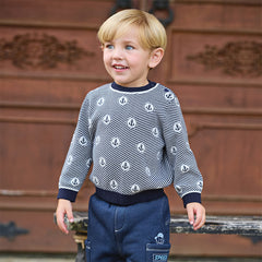 Dave&Bella Toddler Boys Blue White Striped Breathable Cotton Casual Sweaters Tops