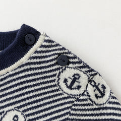 Dave&Bella Toddler Boys Blue White Striped Breathable Cotton Casual Sweaters Tops