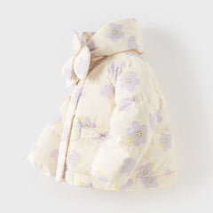 Dave&Bella Toddler Girls Winter Cute Floral Beige Outdoor Windproof Down Coats(scarf)