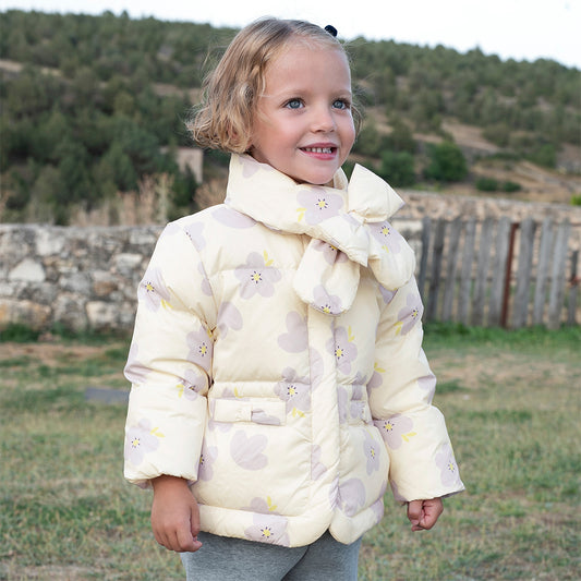 Dave&Bella Toddler Girls Winter Cute Floral Beige Outdoor Windproof Down Coats(scarf)