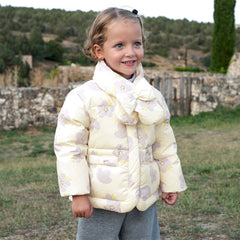 Dave&Bella Toddler Girls Winter Cute Floral Beige Outdoor Windproof Down Coats(scarf)