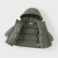 Dave&Bella Toddler Boys Winter Green Outwear Warm Hooded Two-Piece Down Coats Set