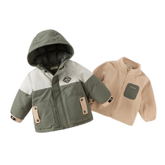 Dave&Bella Toddler Boys Winter Green Outwear Warm Hooded Two-Piece Down Coats Set