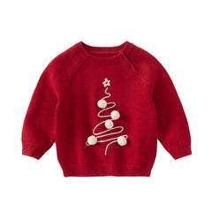 Dave&Bella Toddler Girls/Boys Red Christmas-tree Decorations Soft Sweaters Tops