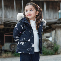 Dave&Bella Toddler Girls Navy/Pink Cute Print Outwear Warm Hooded Padded Jackets