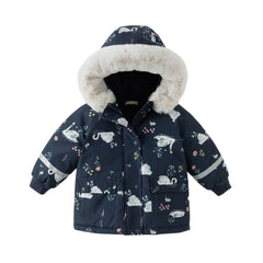 Dave&Bella Toddler Girls Navy/Pink Cute Print Outwear Warm Hooded Padded Jackets
