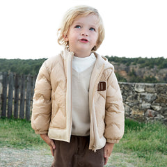 Dave&Bella Toddler Boys Winter Apricot Outwear Hooded Cozy Down Coats