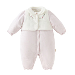 Dave&Bella Baby Girls Pretty Floral Print Doll Collar Padded Plush-lined Warm Rompers