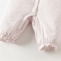 Dave&Bella Baby Girls Pretty Floral Print Doll Collar Padded Plush-lined Warm Rompers