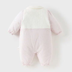 Dave&Bella Baby Girls Pretty Floral Print Doll Collar Padded Plush-lined Warm Rompers