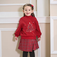 Dave&Bella Toddler Girls Christmas Red Turtle Cute Cozy Sweatshirt Tops