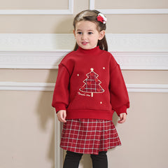 Dave&Bella Toddler Girls Christmas Red Turtle Cute Cozy Sweatshirt Tops