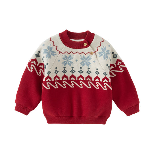 Dave&Bella Toddler Girls/Boys Red Turtle Cozy Fleece-lined Christmas Sweaters Tops