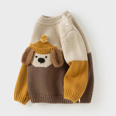 Dave&Bella Toddler Boys Casual Khaki Cute Dog Turtle Long-sleeved Sweaters Tops