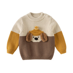 Dave&Bella Toddler Boys Casual Khaki Cute Dog Turtle Long-sleeved Sweaters Tops