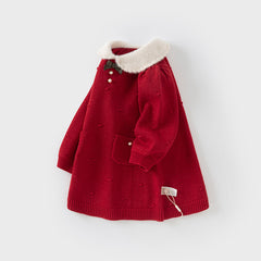 Dave&Bella Toddler Girls Elegant Red Long Sleeve A-line Soft Princess Dress