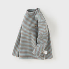 Dave&Bella Toddler Boys Autumn Blue/Green Striped Versatile T-shirts Tops