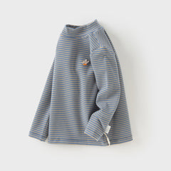 Dave&Bella Toddler Boys Autumn Blue/Green Striped Versatile T-shirts Tops