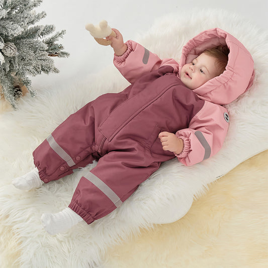 Dave&Bella Baby Girls/Boys Outdoor Windproof Plush-lined Padded Hooded Cozy Rompers