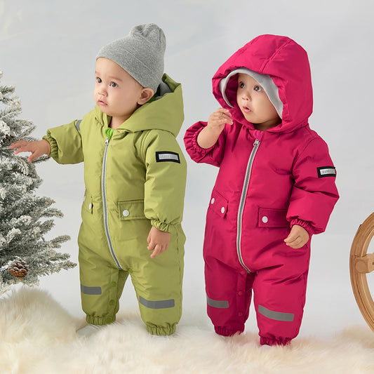 Dave&Bella Baby Girls/Boys Winter Rose/Green Windproof Hooded Down Rompers