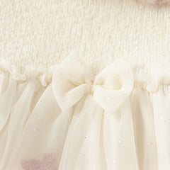 Dave&Bella Toddler Girls Winter Elegant Beige Cozy Knit Sweater Mesh Princess A-line Dress