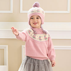 Dave&Bella Kids Girls Sweet Pink Round Collar Long-sleeved Pullover Soft Sweaters Tops