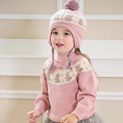 Dave&Bella Kids Girls Sweet Pink Round Collar Long-sleeved Pullover Soft Sweaters Tops
