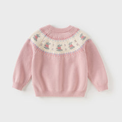 Dave&Bella Kids Girls Sweet Pink Round Collar Long-sleeved Pullover Soft Sweaters Tops