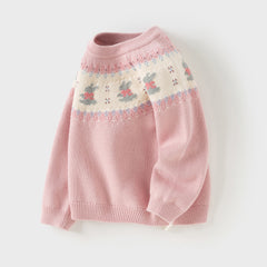 Dave&Bella Kids Girls Sweet Pink Round Collar Long-sleeved Pullover Soft Sweaters Tops