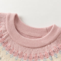 Dave&Bella Kids Girls Sweet Pink Round Collar Long-sleeved Pullover Soft Sweaters Tops