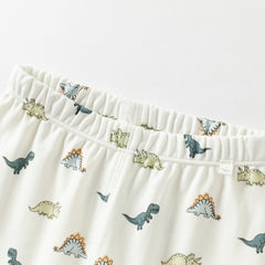 Dave&Bella Toddler Boys Winter Beige Dinosaur Print Indoor Cozy Cotton Pajamas