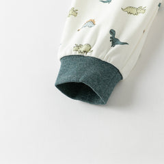 Dave&Bella Toddler Boys Winter Beige Dinosaur Print Indoor Cozy Cotton Pajamas
