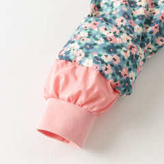 Dave&Bella Toddler Girls Winter Blue Floral Print Outwear Cozy Plush-lined Hooded Coats