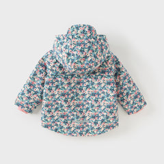 Dave&Bella Toddler Girls Winter Blue Floral Print Outwear Cozy Plush-lined Hooded Coats