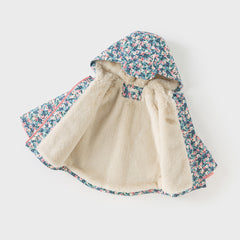 Dave&Bella Toddler Girls Winter Blue Floral Print Outwear Cozy Plush-lined Hooded Coats
