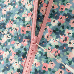 Dave&Bella Toddler Girls Winter Blue Floral Print Outwear Cozy Plush-lined Hooded Coats