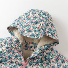 Dave&Bella Toddler Girls Winter Blue Floral Print Outwear Cozy Plush-lined Hooded Coats