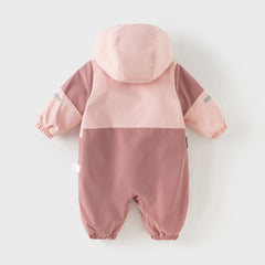 Dave&Bella Baby Girls/Boys Grey Blue/Grey Pink Long sleeve Waterproof Hooded Rompers