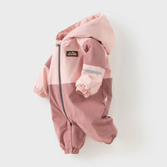 Dave&Bella Baby Girls/Boys Grey Blue/Grey Pink Long sleeve Waterproof Hooded Rompers