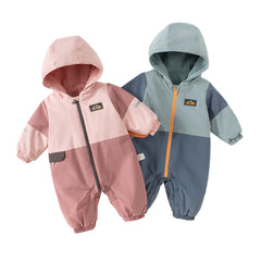 Dave&Bella Baby Girls/Boys Grey Blue/Grey Pink Long sleeve Waterproof Hooded Rompers