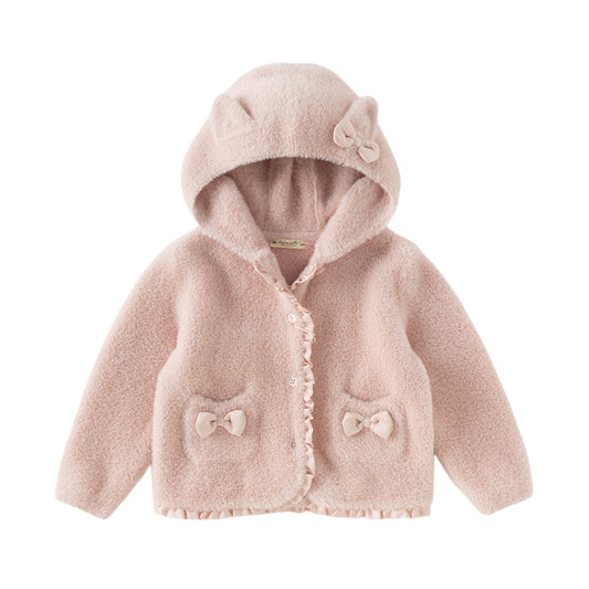 Dave&Bella Toddler Girls Winter Sweet Grey Pink Outdoor Hooded Coats