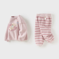 Dave&Bella Toddler Girls Winter Casual Purple Pink Soft Plush Sleepwear Pajamas