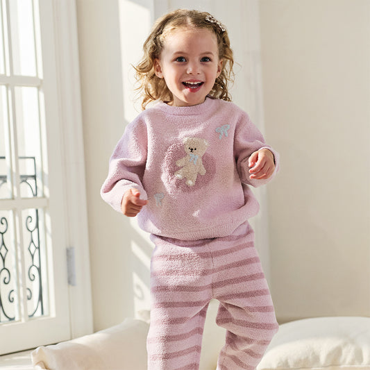 Dave&Bella Toddler Girls Winter Casual Purple Pink Soft Plush Sleepwear Pajamas