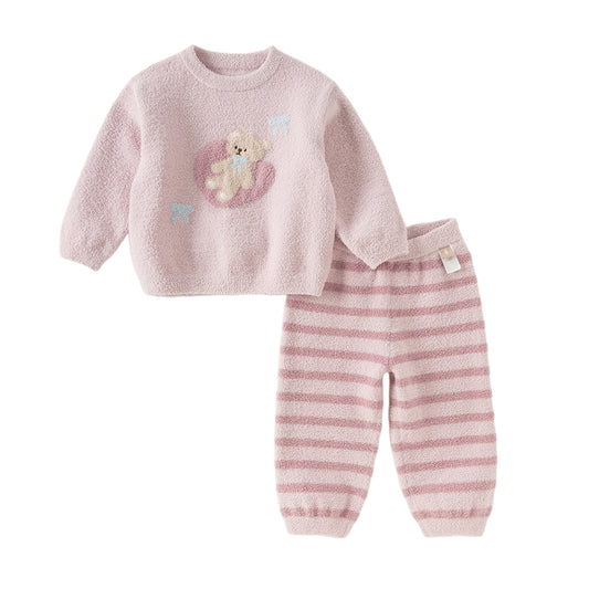 Dave&Bella Toddler Girls Winter Casual Purple Pink Soft Plush Sleepwear Pajamas