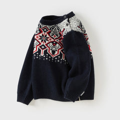 Dave&Bella Toddler Boys Navy Blue Round Collar Pullover Warm Sweaters Tops