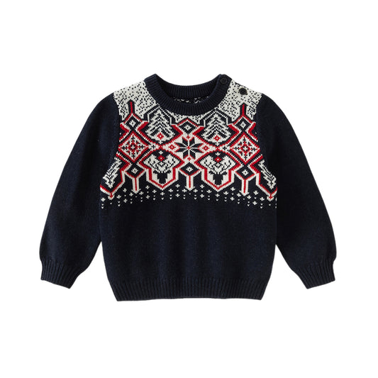 Dave&Bella Toddler Boys Navy Blue Round Collar Pullover Warm Sweaters Tops